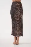 Uzun Yırtmaçlı İnce Kumaş Etek Leopar