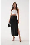 Uzun Yırtmaçlı İnce Kumaş Etek Siyah