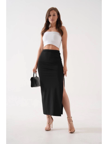 Uzun yırtmaçlı ince kumaş etek siyah Uzun yırtmaçlı ince kumaş etek siyah