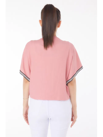 V yaka büzgülü detaylı bluz