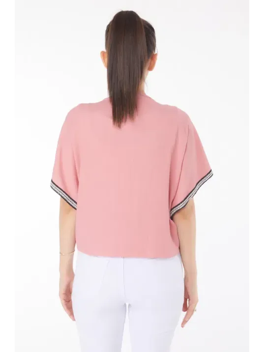 V Yaka Büzgülü Detaylı Bluz