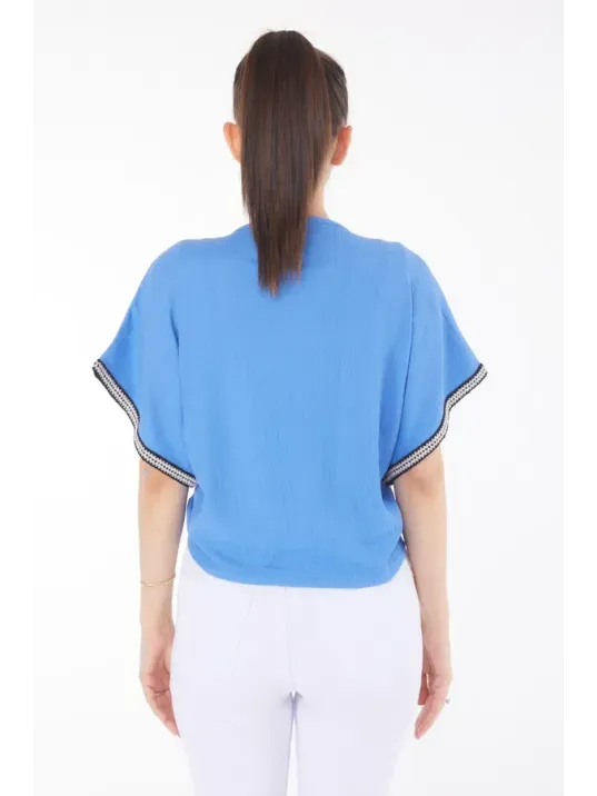 V Yaka Büzgülü Detaylı Bluz