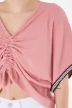 V Yaka Büzgülü Detaylı Bluz