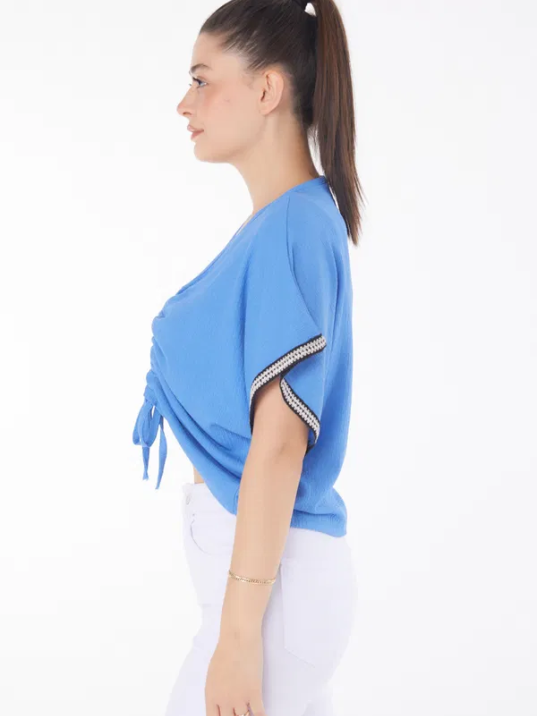 V yaka büzgülü detaylı bluz V yaka büzgülü detaylı bluz