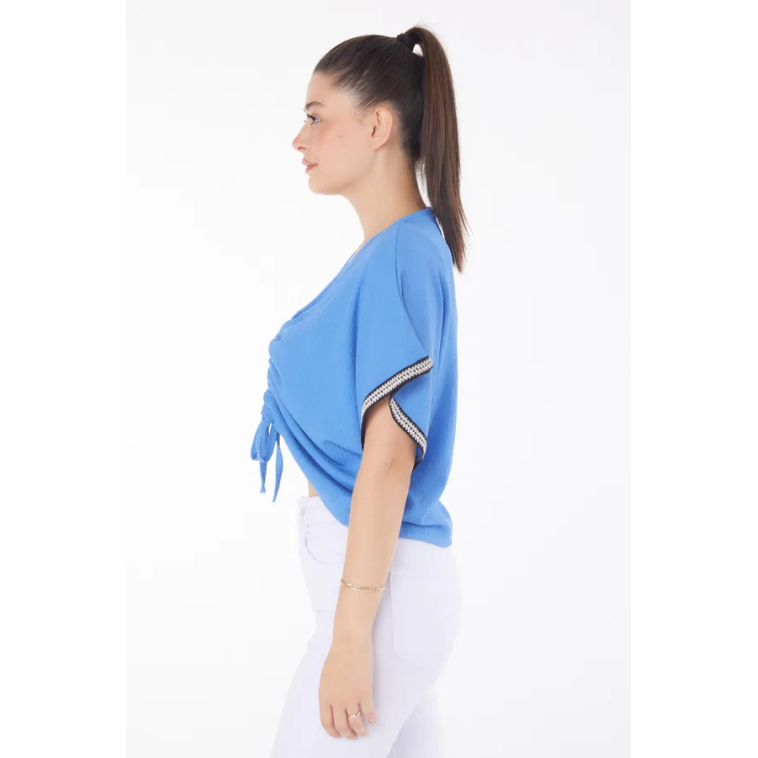 V yaka büzgülü detaylı bluz V yaka büzgülü detaylı bluz