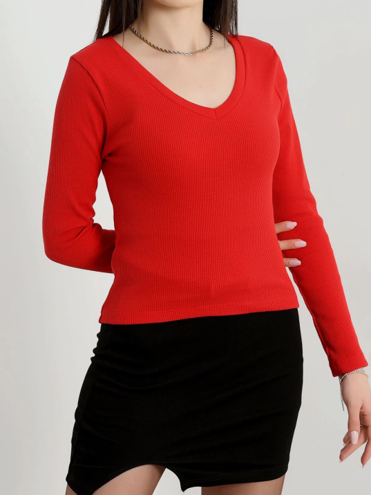 V yaka kaşkorse bluz kırmızı a3699 V yaka kaşkorse bluz kırmızı a3699