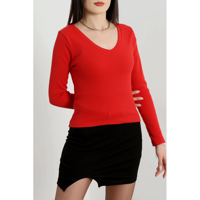 V yaka kaşkorse bluz kırmızı a3699 V yaka kaşkorse bluz kırmızı a3699