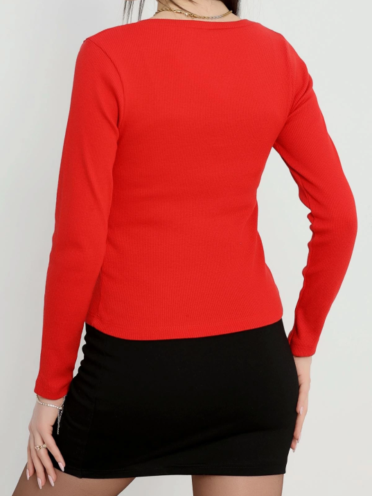 V yaka kaşkorse bluz kırmızı a3699 V yaka kaşkorse bluz kırmızı a3699