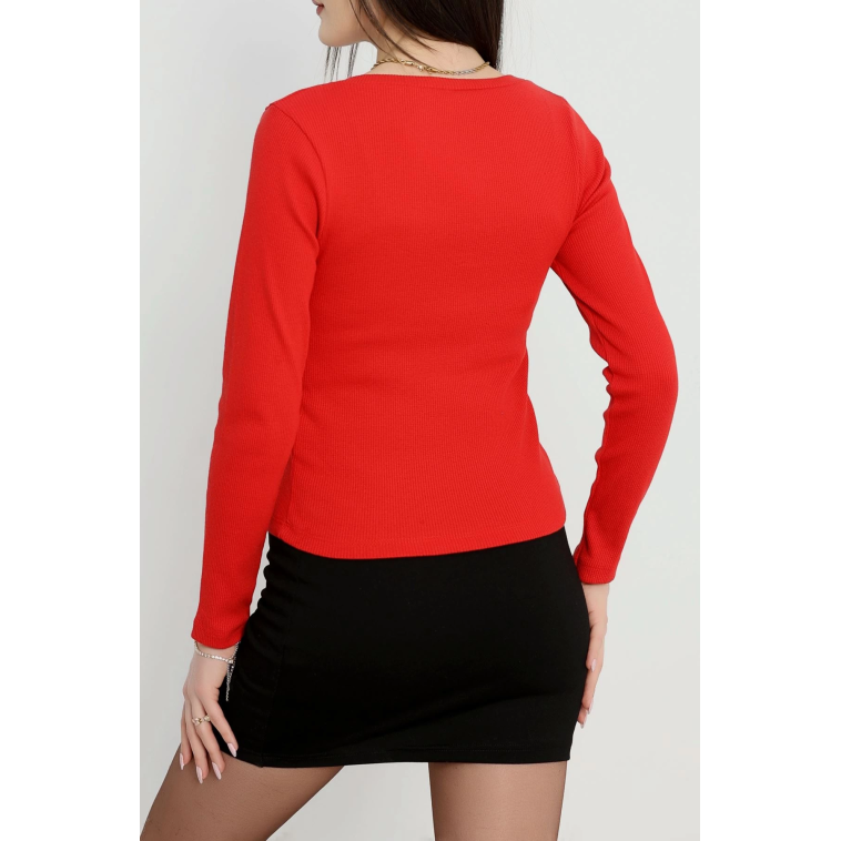 V yaka kaşkorse bluz kırmızı a3699 V yaka kaşkorse bluz kırmızı a3699