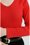 V Yaka Kaşkorse Bluz Kırmızı A3699