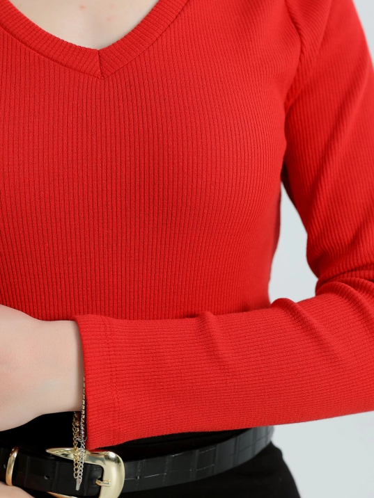 V yaka kaşkorse bluz kırmızı a3699 V yaka kaşkorse bluz kırmızı a3699