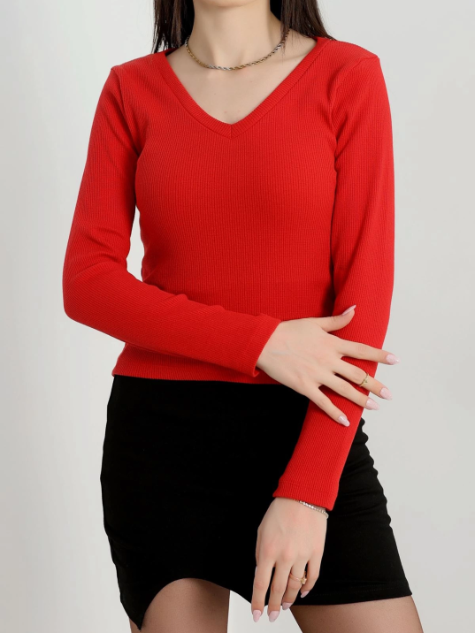 V yaka kaşkorse bluz kırmızı a3699 V yaka kaşkorse bluz kırmızı a3699