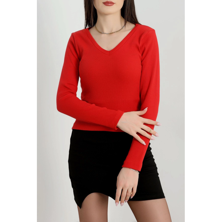 V yaka kaşkorse bluz kırmızı a3699 V yaka kaşkorse bluz kırmızı a3699