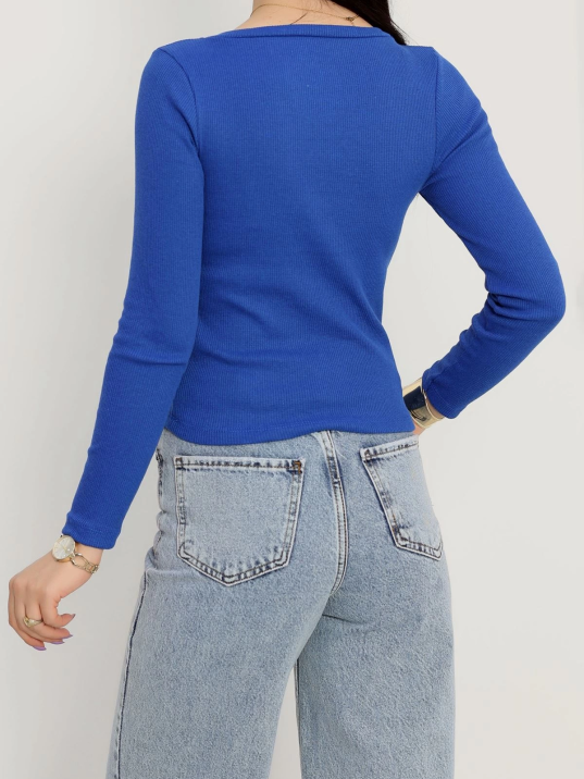 V yaka kaşkorse bluz saks mavisi a3699 V yaka kaşkorse bluz saks mavisi a3699