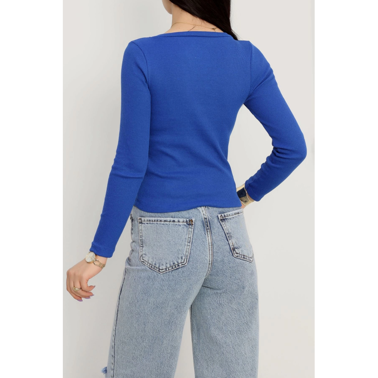 V yaka kaşkorse bluz saks mavisi a3699 V yaka kaşkorse bluz saks mavisi a3699