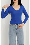 V Yaka Kaşkorse Bluz Saks Mavisi A3699