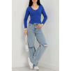 V yaka kaşkorse bluz saks mavisi a3699 V yaka kaşkorse bluz saks mavisi a3699