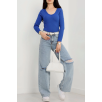 V yaka kaşkorse bluz saks mavisi a3699 V yaka kaşkorse bluz saks mavisi a3699