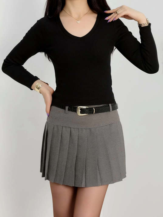 V yaka kaşkorse bluz siyah a3699