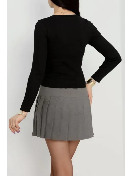 V Yaka Kaşkorse Bluz Siyah A3699