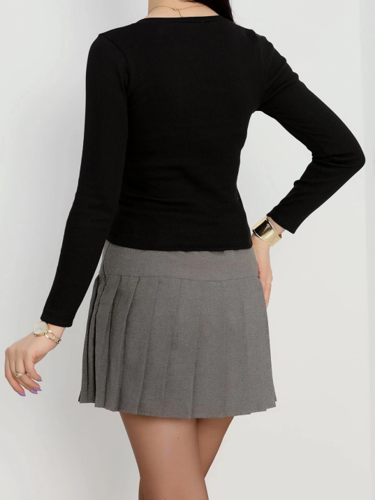 V yaka kaşkorse bluz siyah a3699