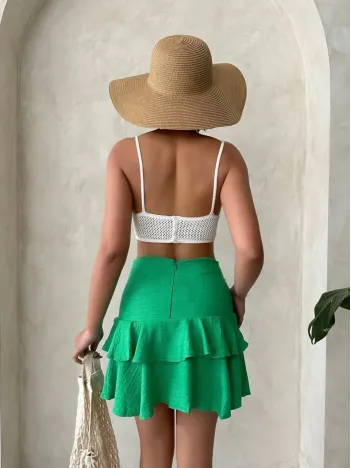 Valonlu Fırfırlı Etek Yeşil S24681