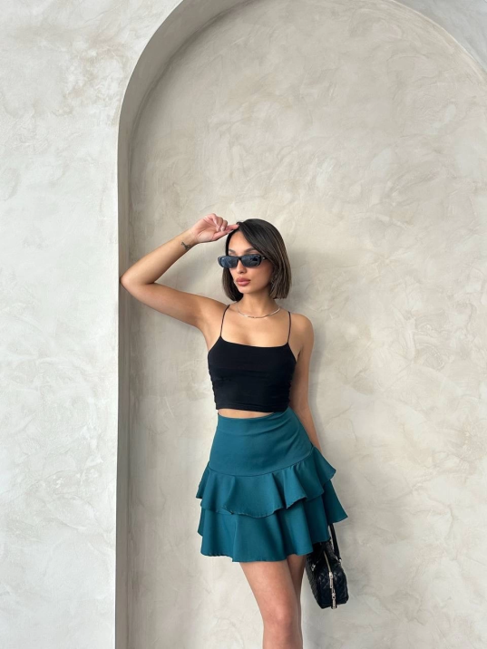 Valonlu fırfırlı etek yeşil s24681 Valonlu fırfırlı etek yeşil s24681