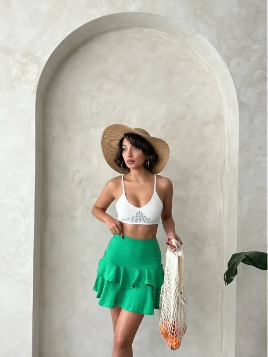 Valonlu Fırfırlı Etek Yeşil S24681