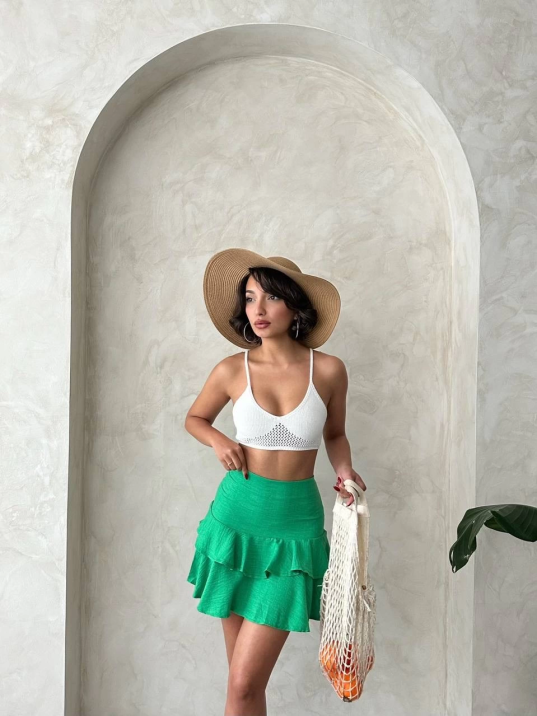 Valonlu fırfırlı etek yeşil s24681 Valonlu fırfırlı etek yeşil s24681