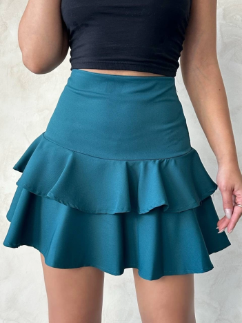 Valonlu fırfırlı etek yeşil s24681 Valonlu fırfırlı etek yeşil s24681