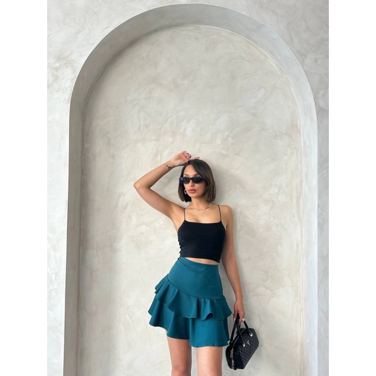 Valonlu fırfırlı etek yeşil s24681 Valonlu fırfırlı etek yeşil s24681