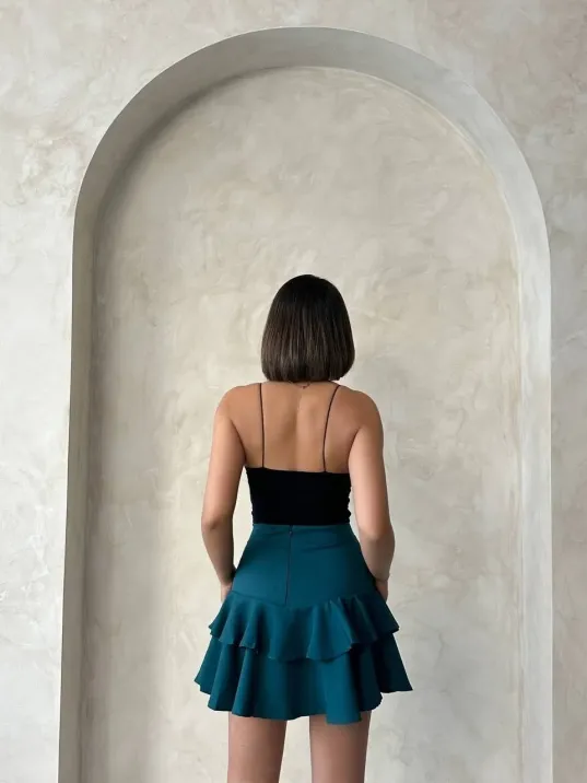 Valonlu Fırfırlı Etek Yeşil S24681