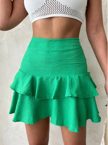 Valonlu fırfırlı etek yeşil s24681 Valonlu fırfırlı etek yeşil s24681