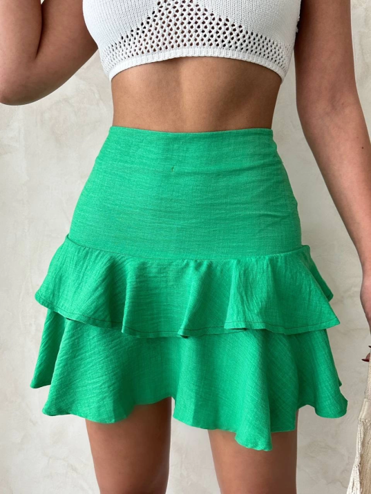 Valonlu fırfırlı etek yeşil s24681 Valonlu fırfırlı etek yeşil s24681