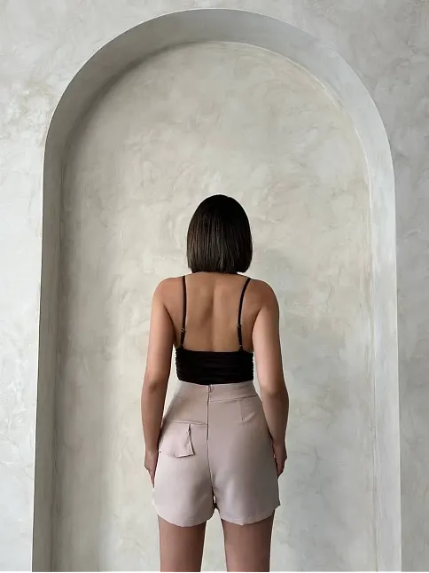 Valonlu Fırfırlı Şort Bej S24683