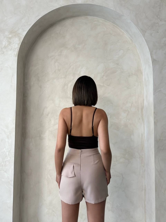 Valonlu fırfırlı şort bej s24683 Valonlu fırfırlı şort bej s24683