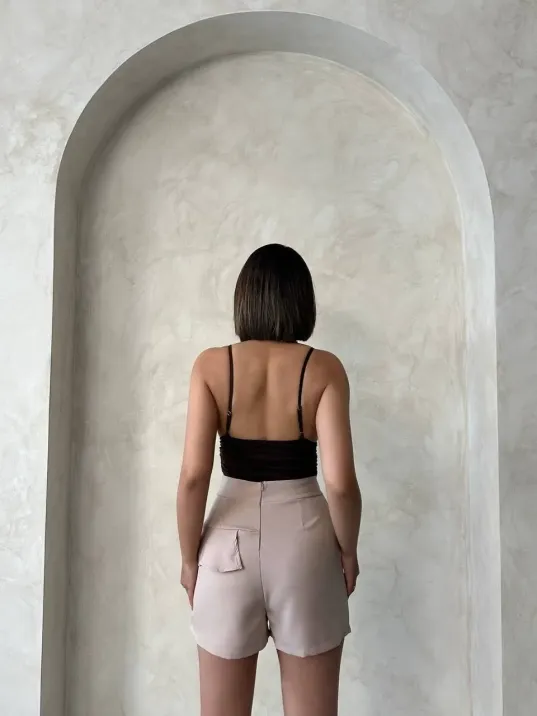 Valonlu Fırfırlı Şort Bej S24683