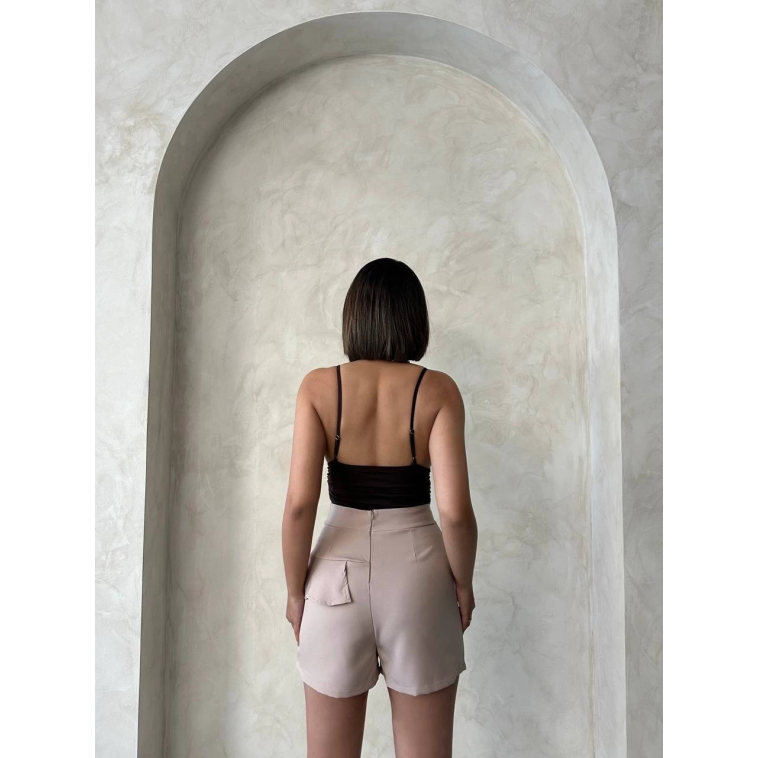 Valonlu fırfırlı şort bej s24683 Valonlu fırfırlı şort bej s24683