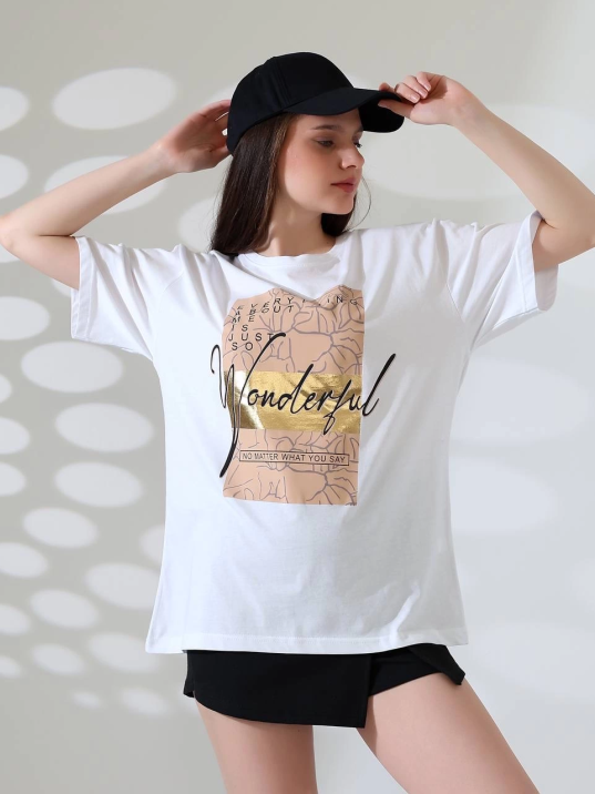 Varak baskılı imza desen tişört Varak baskılı imza desen tişört