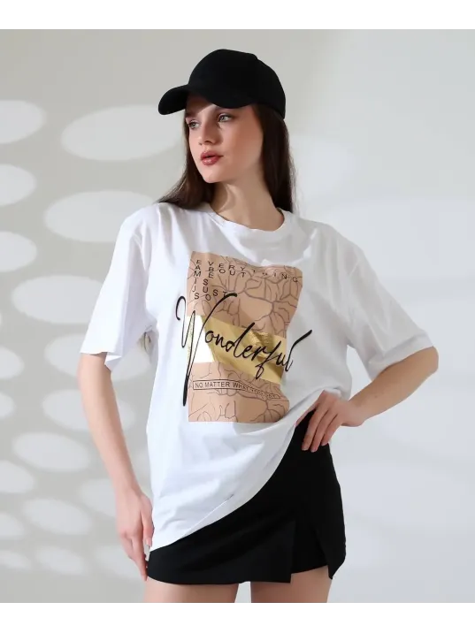 Varak Baskılı İmza Desen Tişört