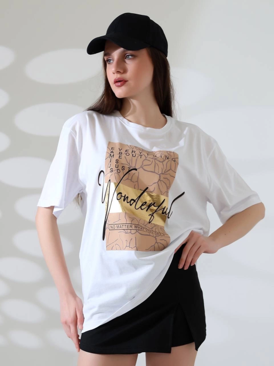 Varak baskılı imza desen tişört Varak baskılı imza desen tişört