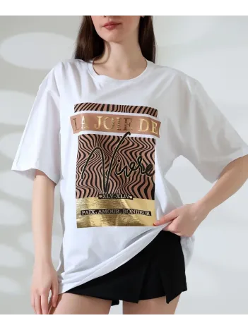 Varak Çizgili Oversize Tişört