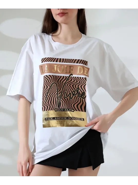 Varak Çizgili Oversize Tişört