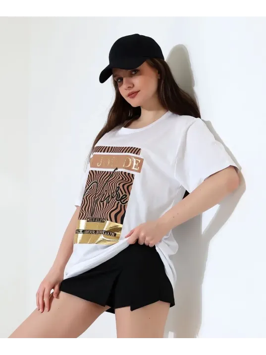 Varak Çizgili Oversize Tişört