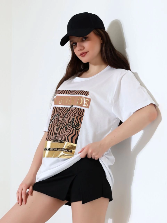 Varak çizgili Oversize tişört Varak çizgili Oversize tişört