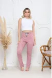 Viskon Likralı Alt Pijama Demir Pembe Baskı Desenli Q6018