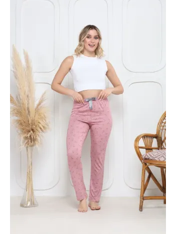 Viskon Likralı Alt Pijama Demir Pembe Baskı Desenli Q6018