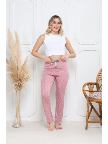 Viskon likralı alt pijama demir pembe baskı desenli q6018