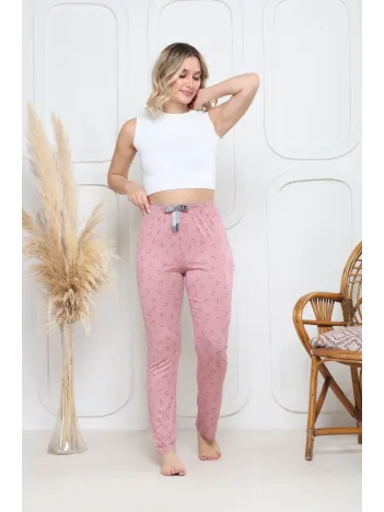 Viskon Likralı Alt Pijama Demir Pembe Baskı Desenli Q6018