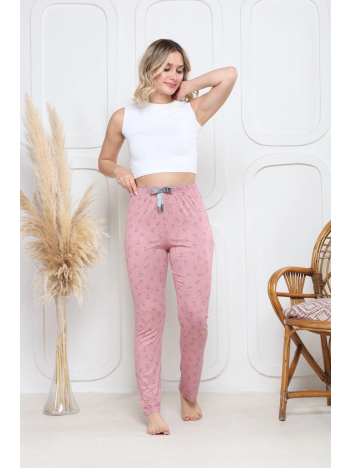 Viskon likralı alt pijama demir pembe baskı desenli q6018